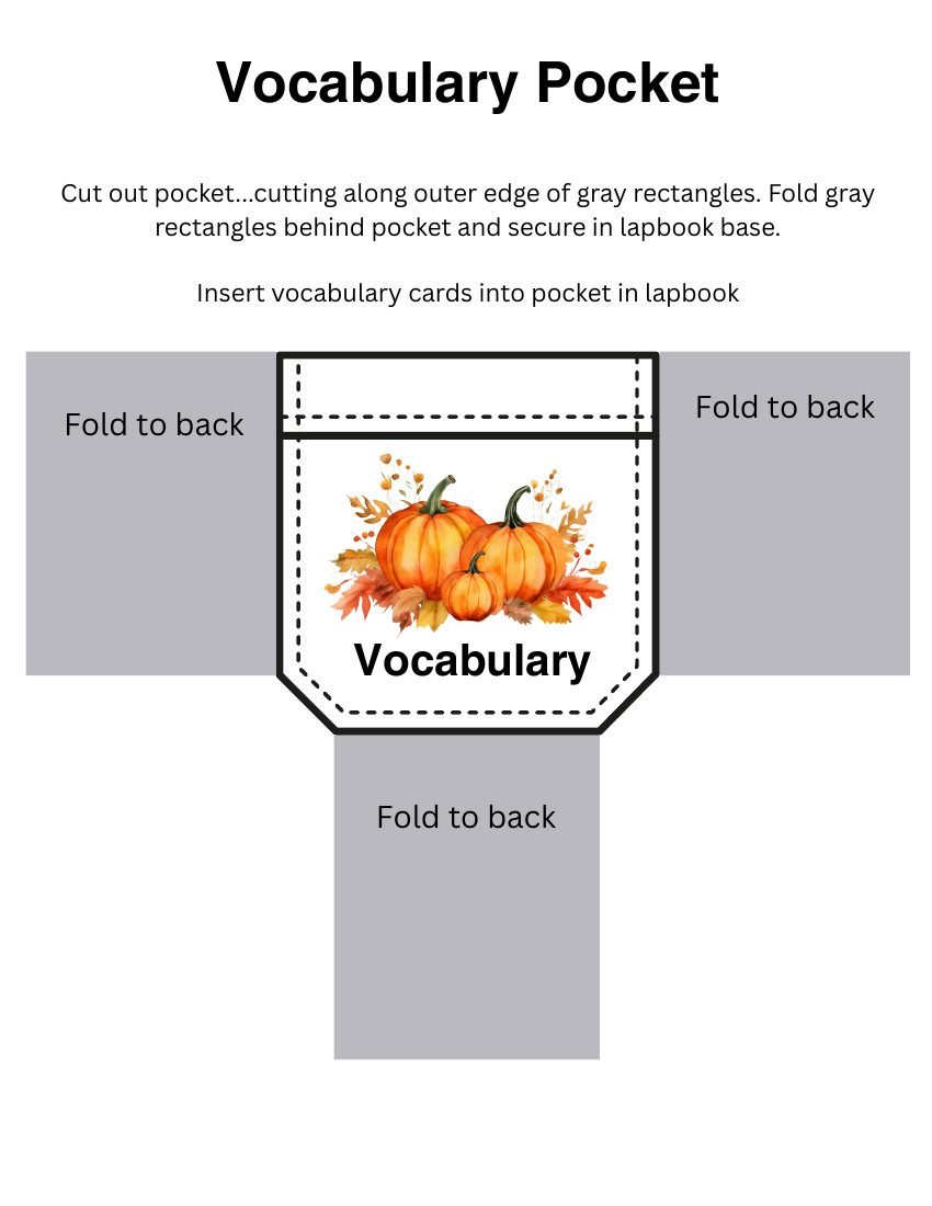 Vocabulary pocket template to cut out and fold