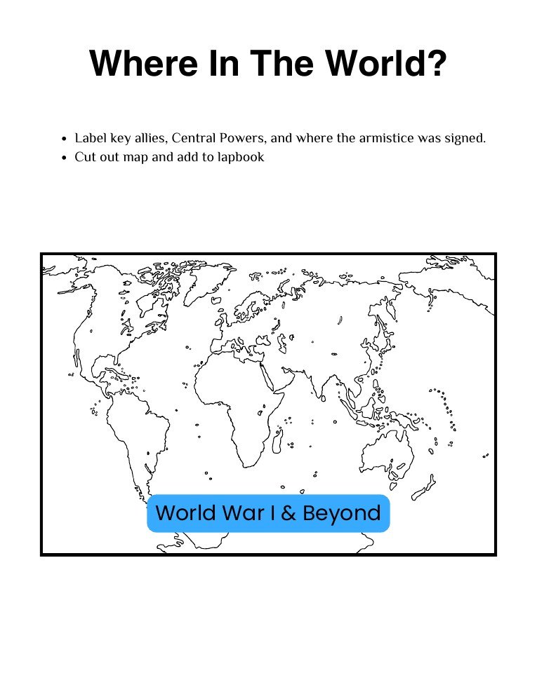 Where In The World map page for labeling allies, Central Powers and the armistice site